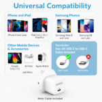 ⁦عرض Anker Power Port Nano-20W + كابل شاحن USB متعدد 15 سم، شحن سريع 3 في 1 (Lightning, Type-C & Micro USB)⁩ - الصورة ⁦5⁩